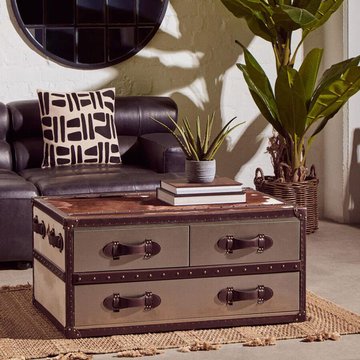 Kensington townhouse coffee table - 3 drawer - brown and white leather