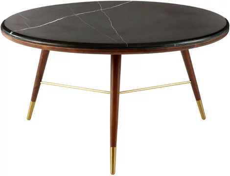 Kenso coffee table - round - black marble and walnut wood