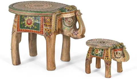 Kilomeni coffee table - mango wood - painted - elephant style - set of 2