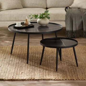 Nolan nest of coffee tables - set of 2 - round - black marble effect