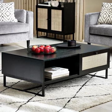 Padstow coffee table - 120cm - black and rattan