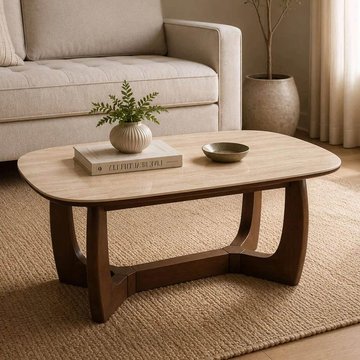 Portland coffee table - oval - natural and walnut - sintered stone and wood