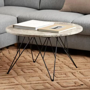 Prunus coffee table - round - brown marble - with black hairpin legs
