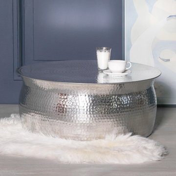 Silver aluminium hammered coffee table - round