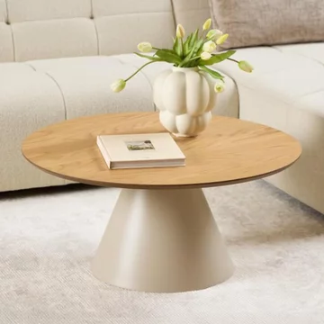 Soli coffee table - round - oak and grey metal - large