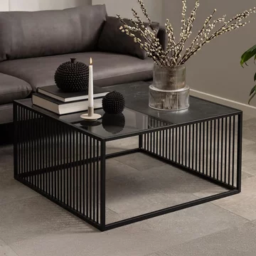 Strington coffee table - square - black marble and glass