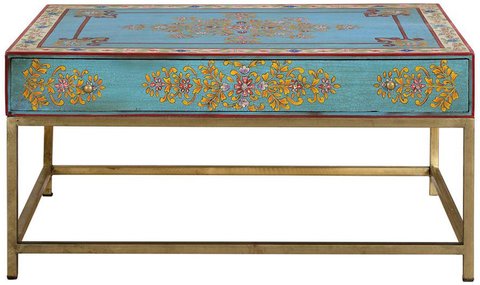 Yambagomi coffee table - blue painted mango wood - 1 drawer