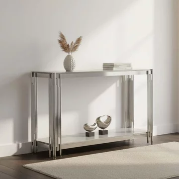 Belini console table grey sintered stone and chrome