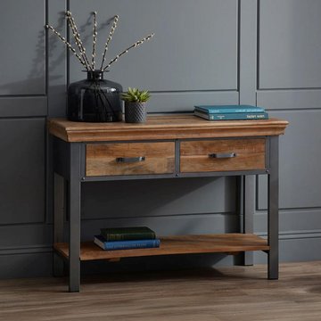 Metropolis console table - 2 drawer - industrial - solid wood and metal