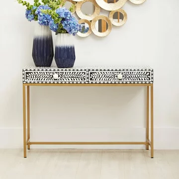 Fusion console table - 2 drawer - black bone inlay