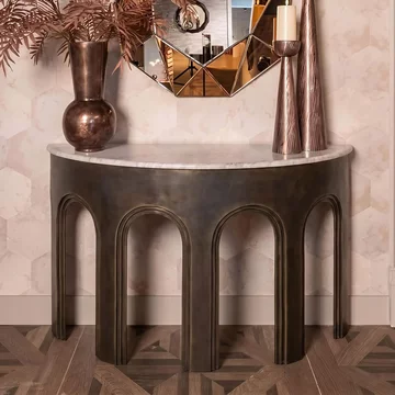 Sanchis console table - half moon - antique brass - marble and aluminium
