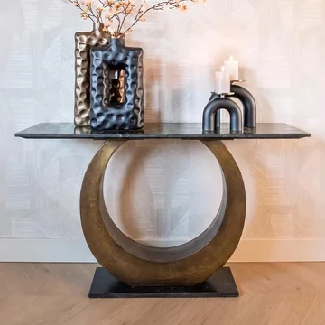 Luna black marble top console table