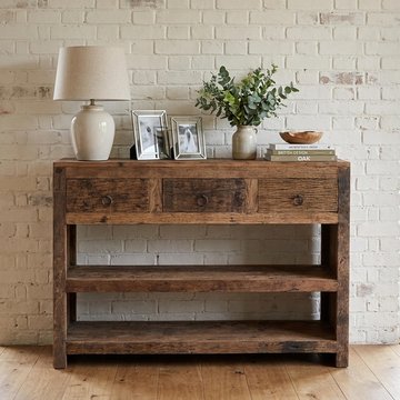 Bassano console table - 3 drawer - rustic natural - recycled wood