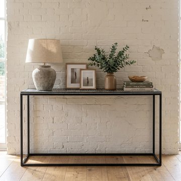 Behat console table - hand crafted - black and white - bone inlay and metal