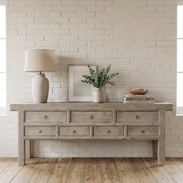 Unique one of a kind - console table - 7 drawer - low - rustic weathered grey - elm wood