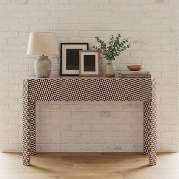Vivaro console table - geometric pattern - white - bone inlay