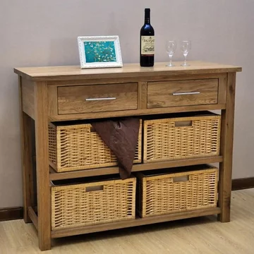 Clearance - opus console table with baskets - 2 drawer - oak - fss17437