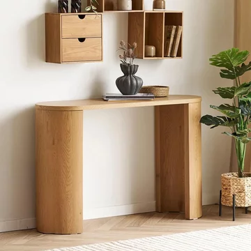 Bibione console table - oval - curved panel legs - natural