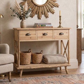 Chamonix console table - 3 drawer - natural - fir wood
