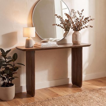 Console table - slim panel legs - brown - acacia wood