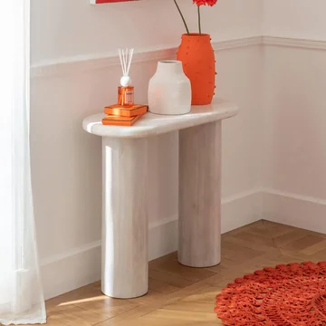 Curved console table - oval - off white - marble