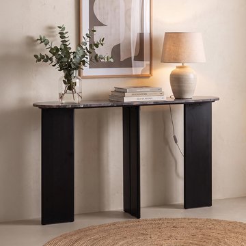 Mathilde console table - oval - panel base - black and peach - marble top