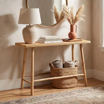 Console table - natural - cane and fir wood