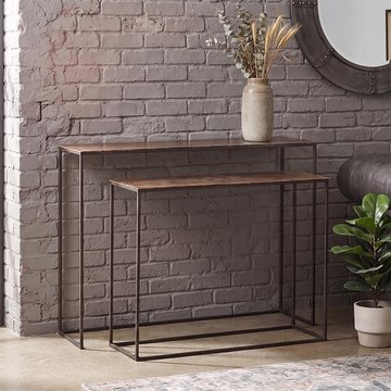 Industrial console table - 2 tier - black - aluminium