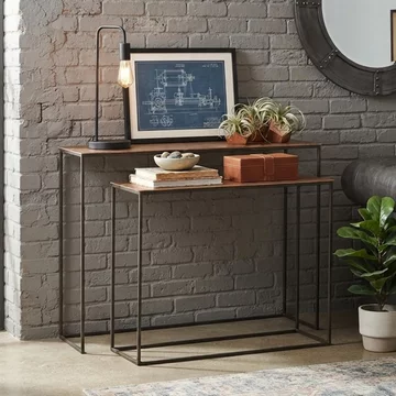 Industrial console table - 2 tier - rust and black - aluminium