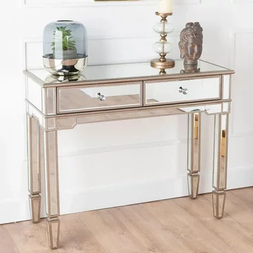 Antoinette console table - mirrored - champagne trim