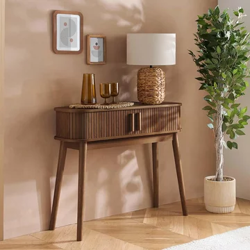 Axel curved console table - walnut fluted
