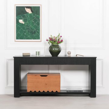 Acacia wood fluted console table - black painted - large