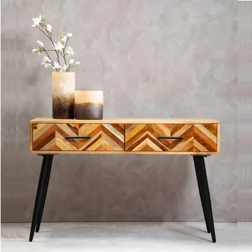 Boho console table - 2 drawer - natural mango wood