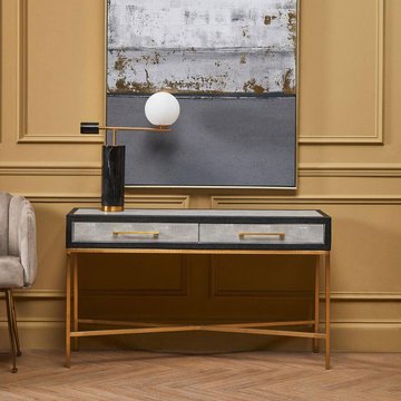 Cadio console table - 2 drawer - grey faux shagreen with gold legs