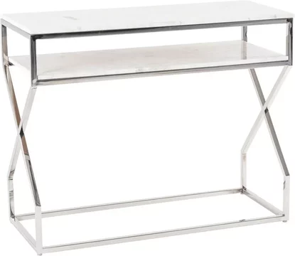 Clearance - crossroad console table - white marble top - chrome frame