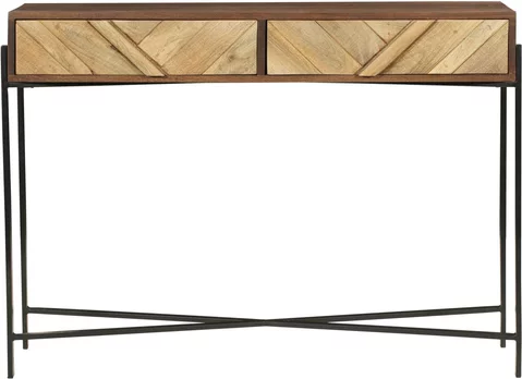 Clearance - rennes console table - 2 drawer - rustic mango wood - chevron