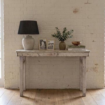 Unique one of a kind - console table - rustic whitewashed - distressed solid wood