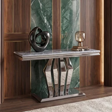Clearance - dolce console table - grey marble & chrome