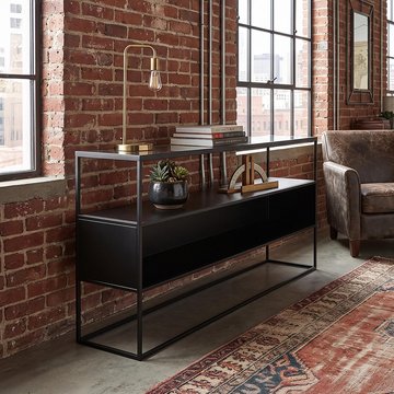 Industrial console table - black - glass and metal