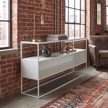 Industrial console table - white - glass and metal