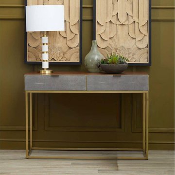Kempton console table - walnut and gold metal - 2 drawer