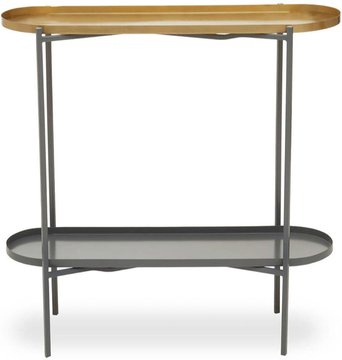 Korba console table - oval - grey and gold metal