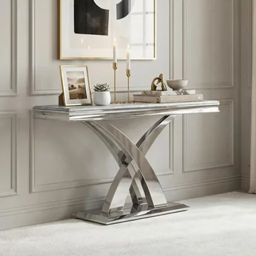 Lisbon console table - grey marble & chrome