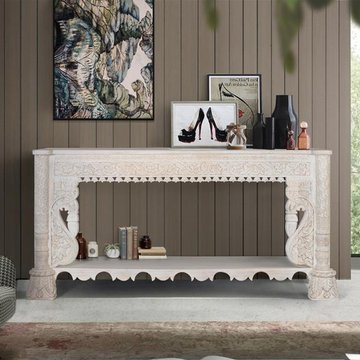 Lomax console table - white carved mango wood - large