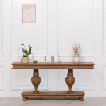 Rustic french style column console table - carved