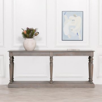 Rustic mango wood column console table - large