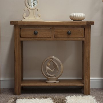 Rustic oak console table - 2 drawer - oak