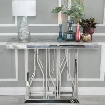 Clearance - vortex console table - grey marble & chrome