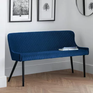 Luxe blue fabric high back bench