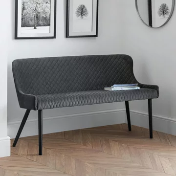 Luxe grey fabric high back bench